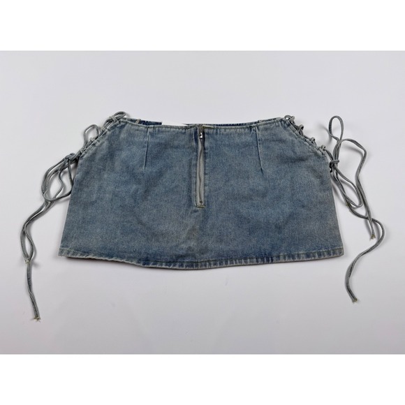 Pretty Little Thing Petite Vintage Wash Denim Lace Up Mini Skirt - Size 10, NWT - Picture 7 of 13
